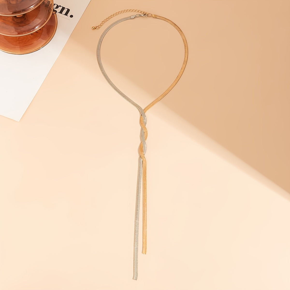 Colar com borla longa e corrente de cobra - NÓ dourado