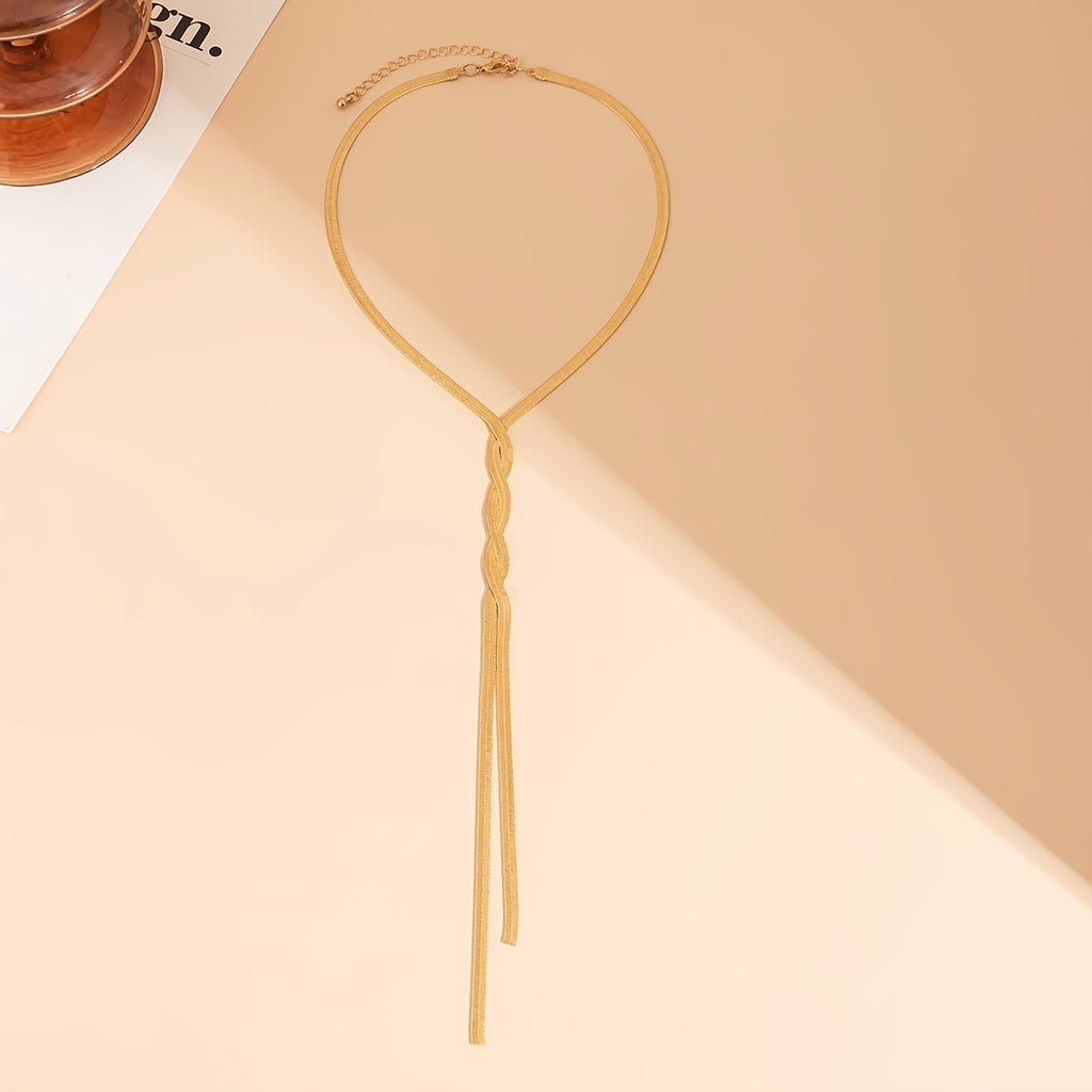 Colar com borla longa e corrente de cobra - NÓ dourado