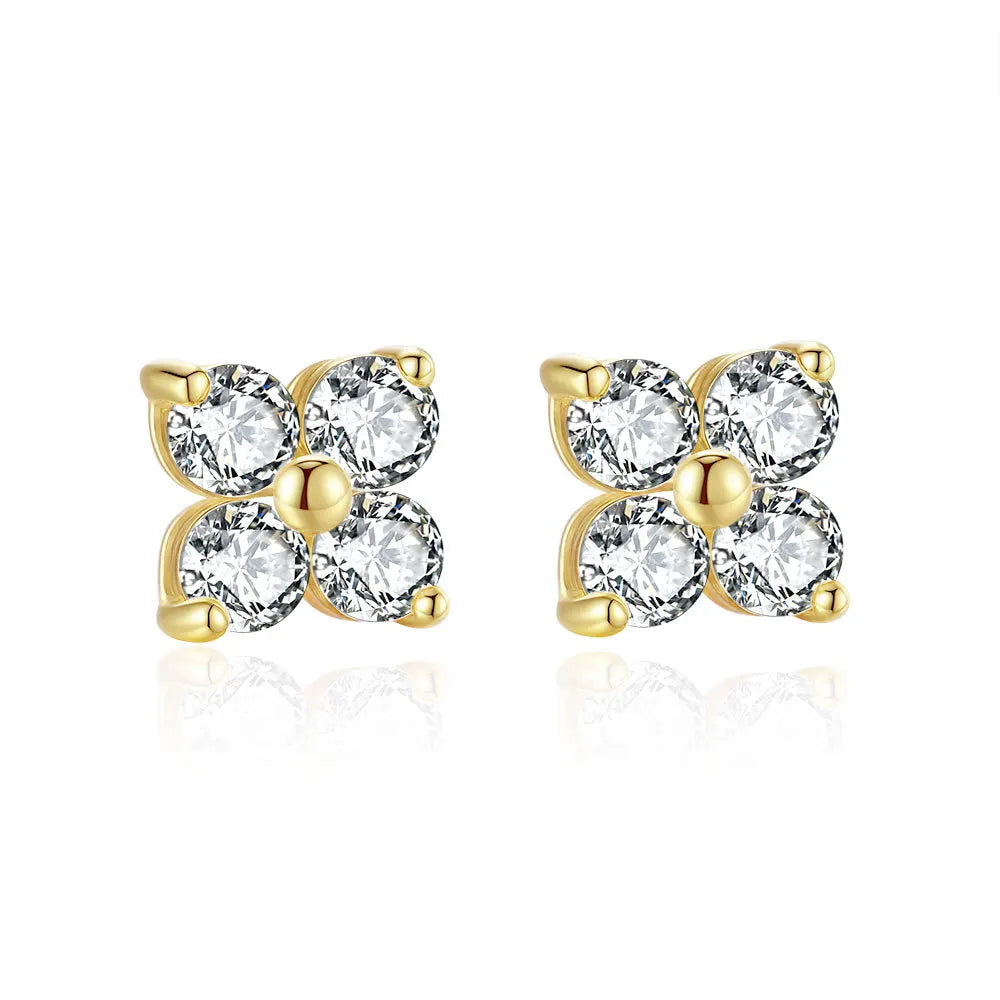 Brinco Flor Cravejada de Pedras Moissanita - Pequeno